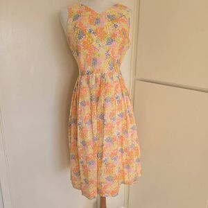 Talbots Bright Multicolor/White Floral Ctn Dress, Slvls.V-Neck, Faux Wrap, EUC,4